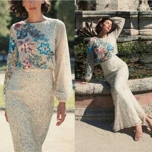 Mac Duggal Sequin Floral Maxi Dress